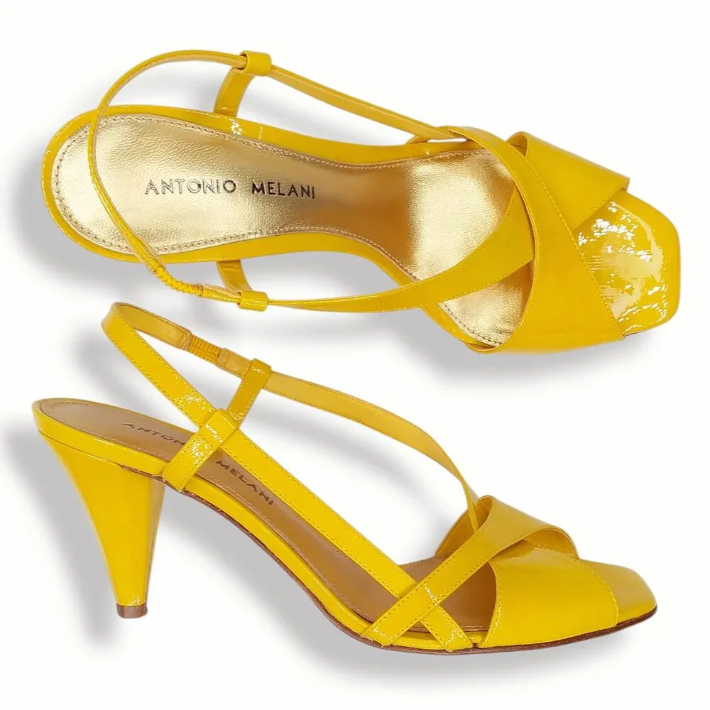 Antonio Melani Kaitlyn Slingback Heels Size 8 Yellow Patent Leather Retro Pinup - Picture 1 of 12